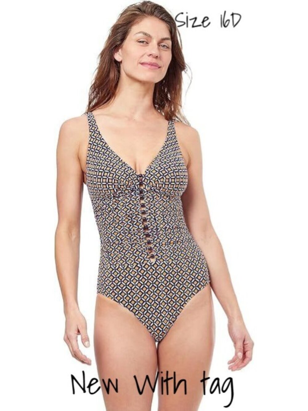 Profile by Gottex D-Cup V-Neck One-Piece Swimsuit Size 16 - New with Tags